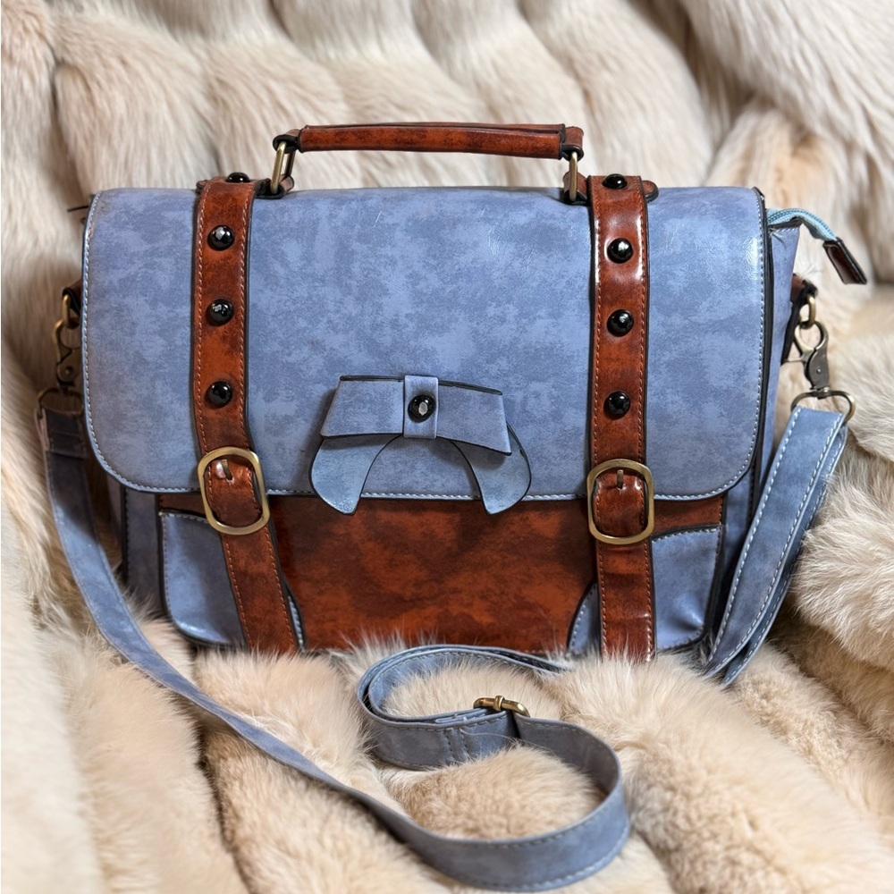 Blue and Brown Satchel Bag - Picture 3 of 4